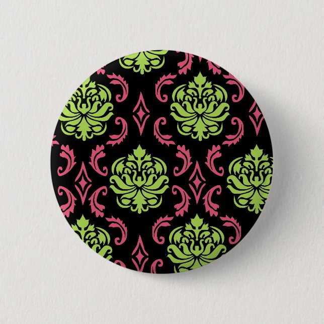 Badge Rond 5 Cm Hot rose et vert Damas (Devant)