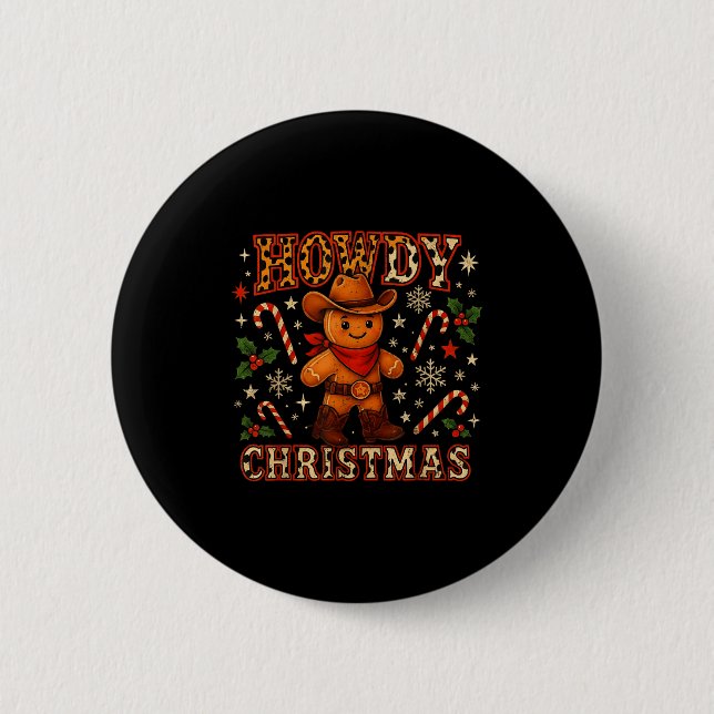 Badge Rond 5 Cm Howdy Christmas Cowboy Gingerbread Design  (Devant)