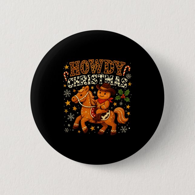 Badge Rond 5 Cm Howdy Christmas Cowboy Gingerbread Design  (Devant)
