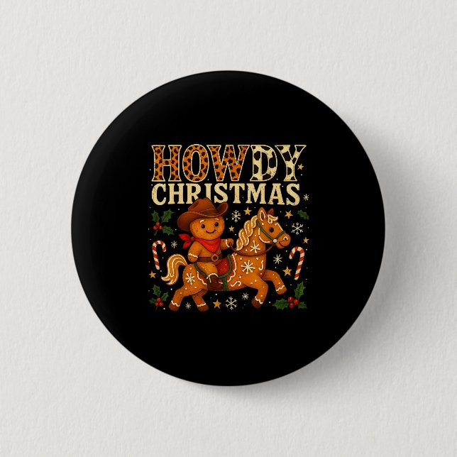 Badge Rond 5 Cm Howdy Christmas Cowboy Gingerbread Design  (Devant)