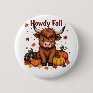 Badge Rond 5 Cm Howdy Y'all Automne Automne Moo Vache Citrouille