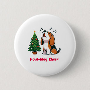 Badge Rond 5 Cm Howl-iday Cheer Beagle Avec Un Design D'Arbre De N