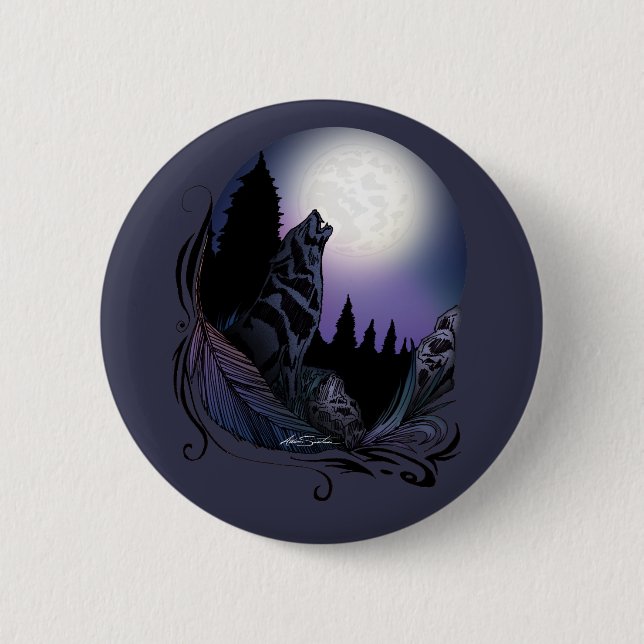 Badge Rond 5 Cm Howling Wolf (Devant)