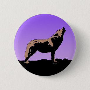 Badge Rond 5 Cm Howling Wolf at Sunset - Art faunique original
