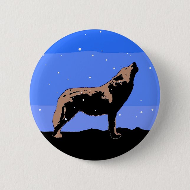 Badge Rond 5 Cm Howling Wolf en hiver - Art faunique original (Devant)