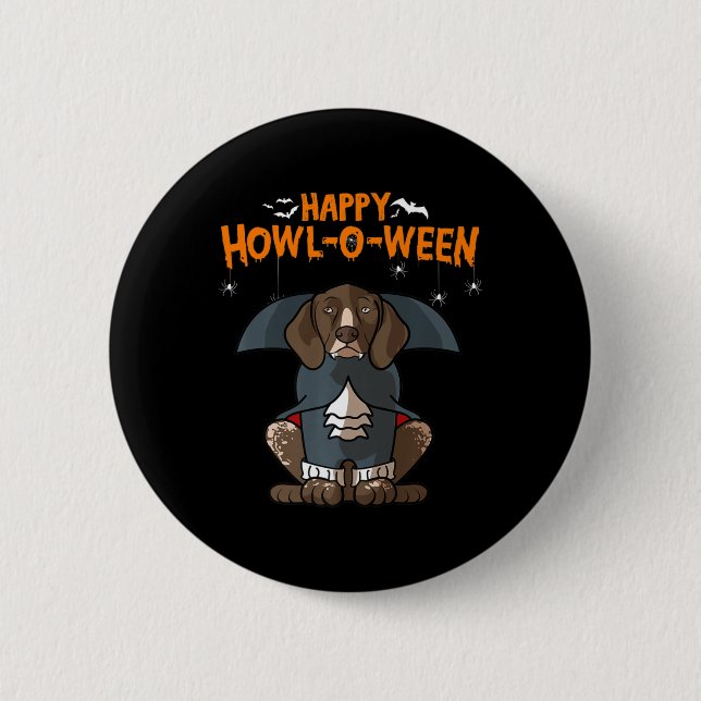 Badge Rond 5 Cm Howloween Allemand Pointer Dog Halloween (Devant)