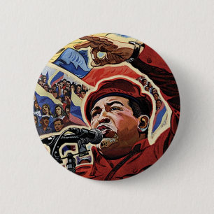 Badge Rond 5 Cm Hugo Chavez - Style de la révolution des dessins 