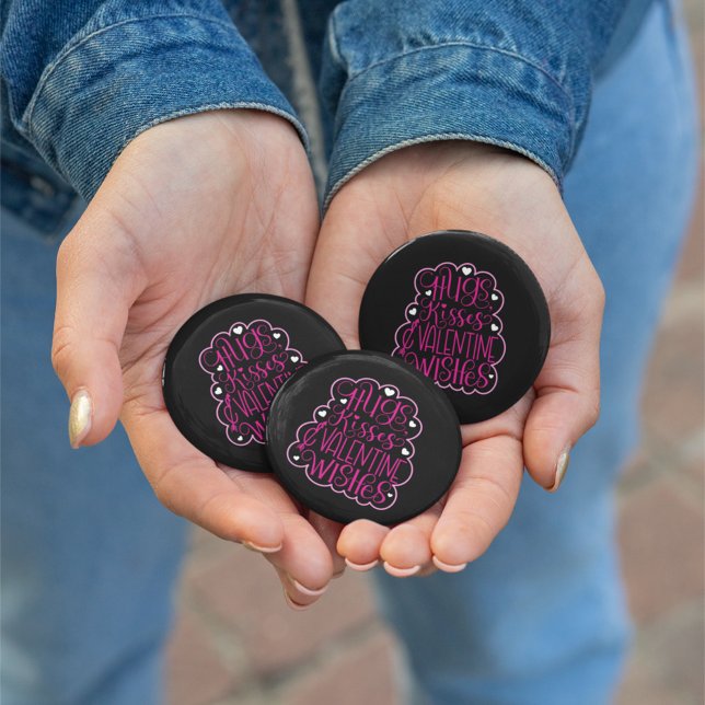 Badge Rond 5 Cm Hugs, baisers et Voeux de Saint Valentin, Coeurs,  (Créateur téléchargé)