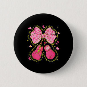 Badge Rond 5 Cm Hugvyn Cancer du sein Pink Gants de boxe Survivant