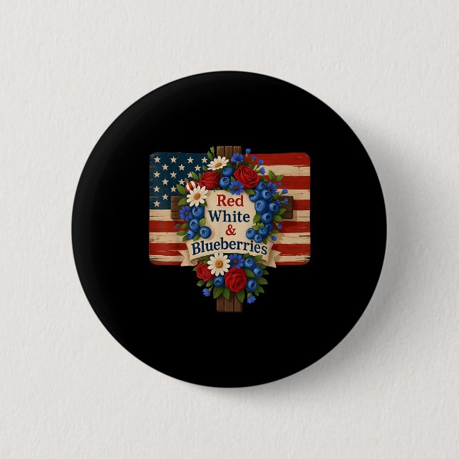 Badge Rond 5 Cm Hugvyn God Bless Blueberries America Floral Patrio (Devant)