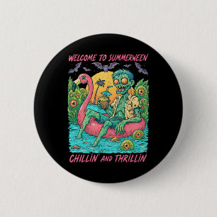Badge Rond 5 Cm Hugvyn Halloween Summerween Flamant rose flottant