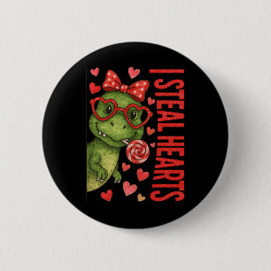 Badge Rond 5 Cm Hugvyn I Steal Hearts Boys T Rex Valentine Dinosau