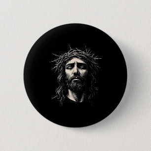 Badge Rond 5 Cm Hugvyn Jésus visage chrétien couronne d'épines Rel