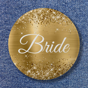 Badge Rond 5 Cm Huile d'or Glittery Bride