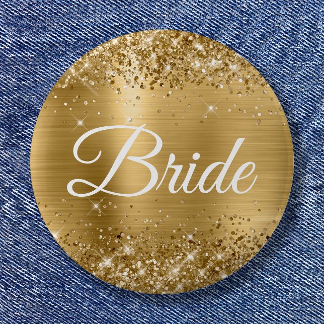 Badge Rond 5 Cm Huile d'or Glittery Bride (Bride Glittery Gold Foil Button)
