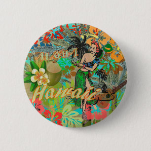 Badge Rond 5 Cm Hula Vintage Floral Graphisme Floral Hawaii