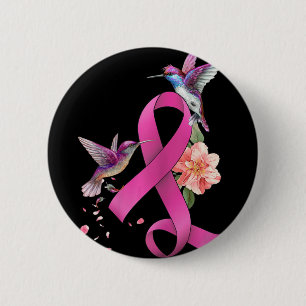 Badge Rond 5 Cm Hummingbird Flower rose Ruban Cancer du sein Aware