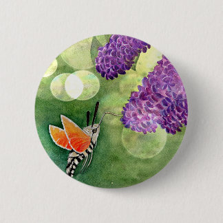 Badge Rond 5 Cm Hummingbird Hawk Moth and Lilacs