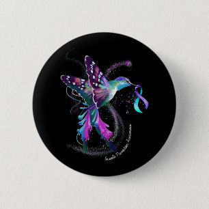 Badge Rond 5 Cm Hummingbird Purple Blue Ribbon Prévention du suici