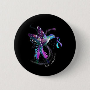 Badge Rond 5 Cm Hummingbird Purple Blue Ribbon Prévention du suici