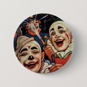 Badge Rond 5 Cm Humour vintage, Clowns de cirque riant et police