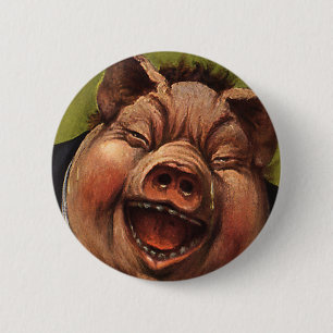 Badge Rond 5 Cm Humour Vintage, Cochon Victorien Rieur Drôle