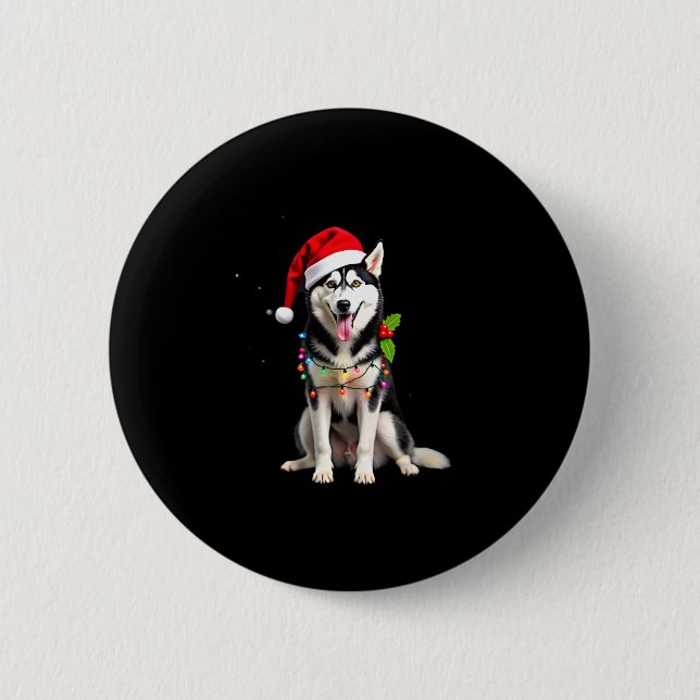 Badge Rond 5 Cm Husky Dog Santa Hat Christmas Tree Xmas Gifts For  (Devant)