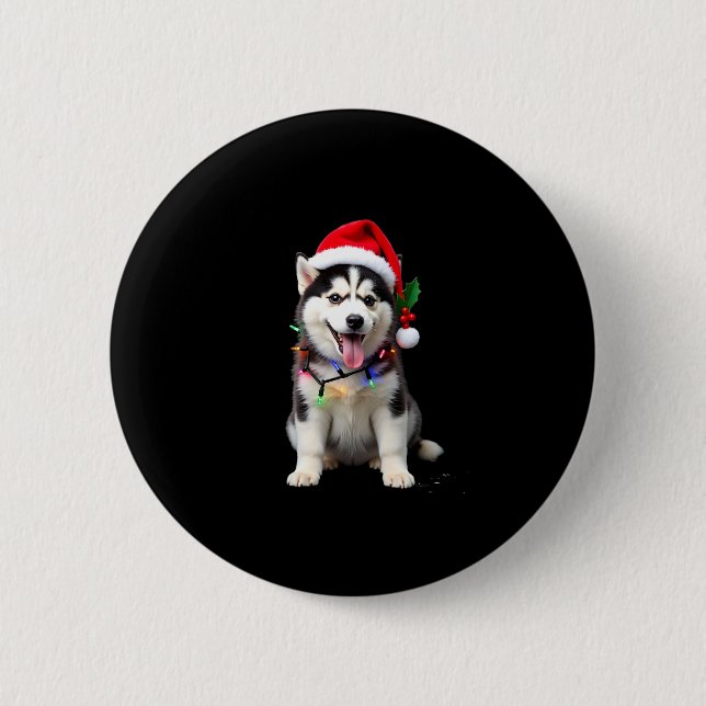 Badge Rond 5 Cm Husky Dog Santa Hat Christmas Tree Xmas Gifts For  (Devant)