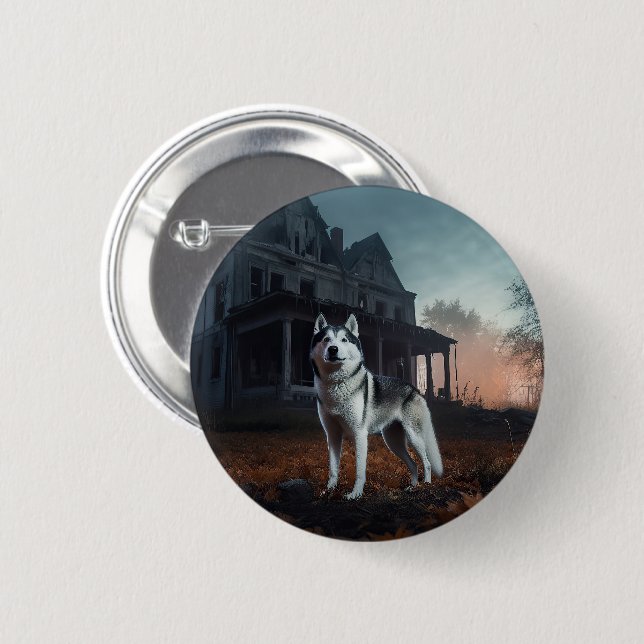 Badge Rond 5 Cm Husky sibérien Halloween Épouvantable (Devant & derrière)