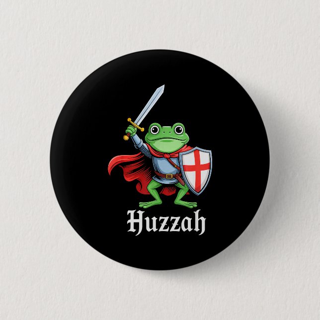 Badge Rond 5 Cm Huzzah Frog Knight Funny Sword Meme Quote Medieval (Devant)