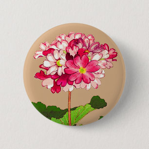 Badge Rond 5 Cm Hydrangée japonaise Vintage. Rose et vert