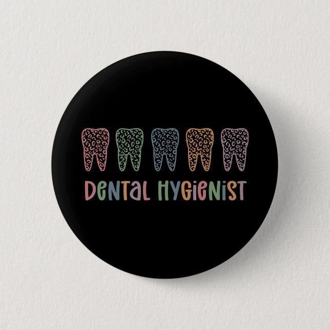 Badge Rond 5 Cm Hygiéniste dentaire | RDH Dentist Léopards cadeaux (Devant)