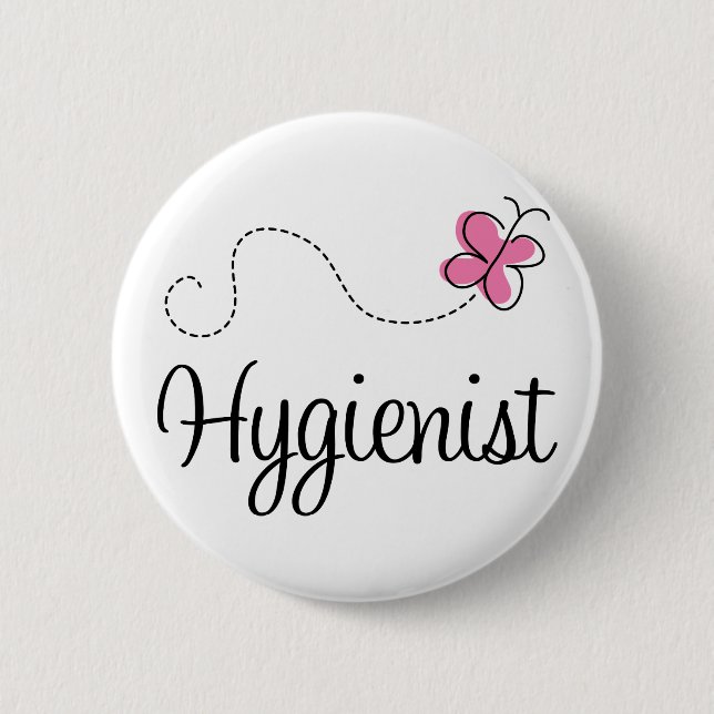 Badge Rond 5 Cm Hygiéniste rose mignon de papillon (Devant)
