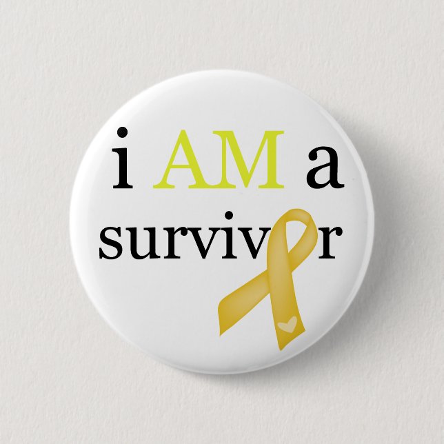 Badge Rond 5 Cm i AM a Survivor (Jaune) (Devant)
