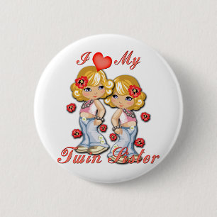 Badge Rond 5 Cm I (Coeur) ma soeur jumelle