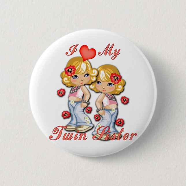 Badge Rond 5 Cm I (Coeur) ma soeur jumelle (Devant)