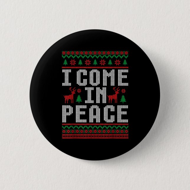 Badge Rond 5 Cm I Come In Peace Couple Matching Ugly Christmas Swe (Devant)