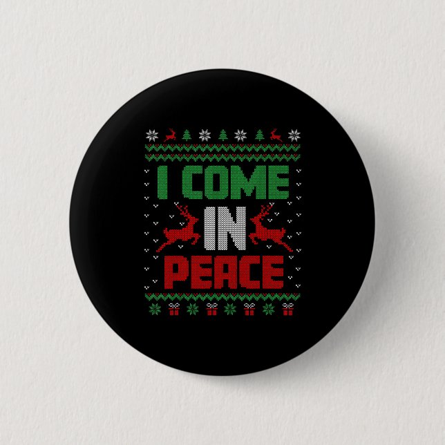 Badge Rond 5 Cm I Come In Peace Couple Matching Ugly Christmas Swe (Devant)