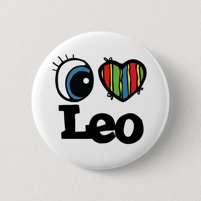Badge Rond 5 Cm I Heart (Amour) Leo (Devant)