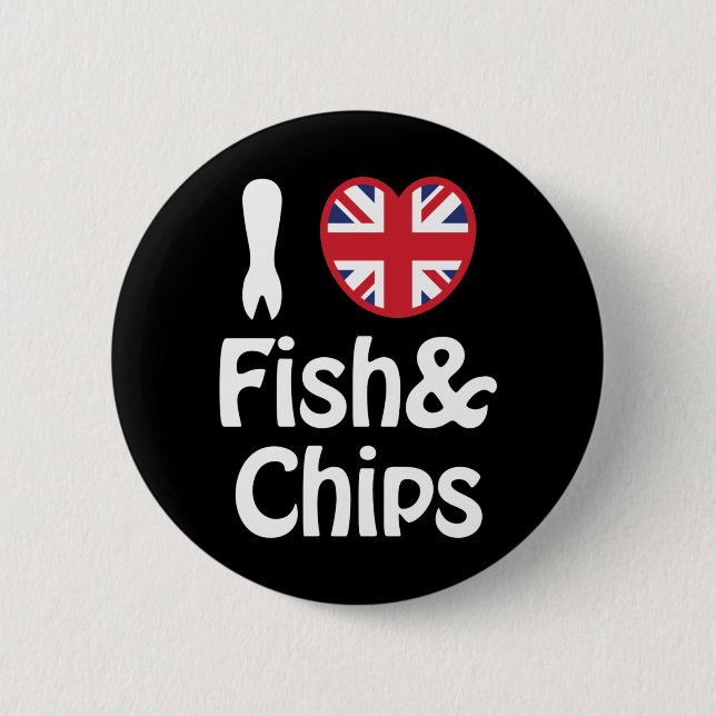 Badge Rond 5 Cm I Heart [Love] Fish & Chips Button (Devant)
