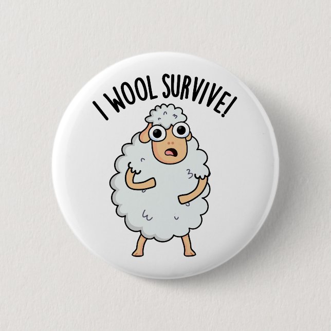 Badge Rond 5 Cm I Laine Survive Funny Sheep Pun (Devant)