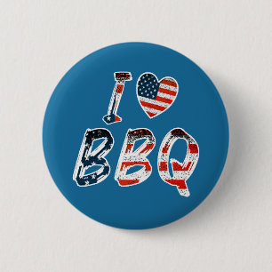 Badge Rond 5 Cm I Love BBQ, American Patriotic