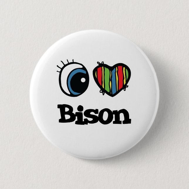 Badge Rond 5 Cm I Love (Coeur) Bison (Devant)