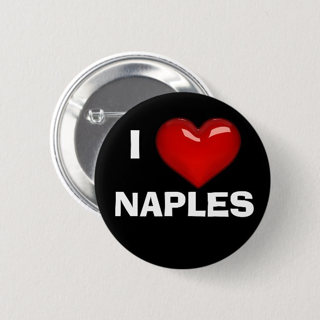 Badge Rond 5 Cm I LOVE (COEUR) NAPLES modifiable (Devant & derrière)