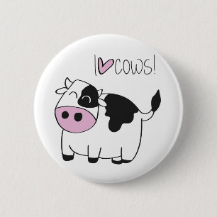 Badge Rond 5 Cm I Love Cows - jolie vache caricaturale