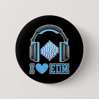 Badge Rond 5 Cm I Love EDM fêtes et festivals DJ Headphones