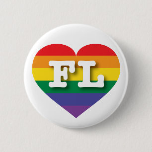 Badge Rond 5 Cm I Love Florida Rainbow Heart