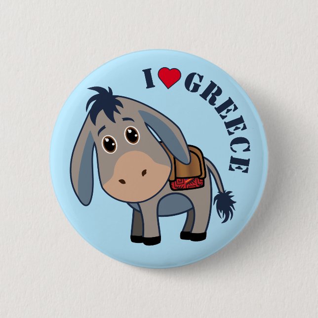 Badge Rond 5 Cm 'I love Greece' mignonne âne (Devant)