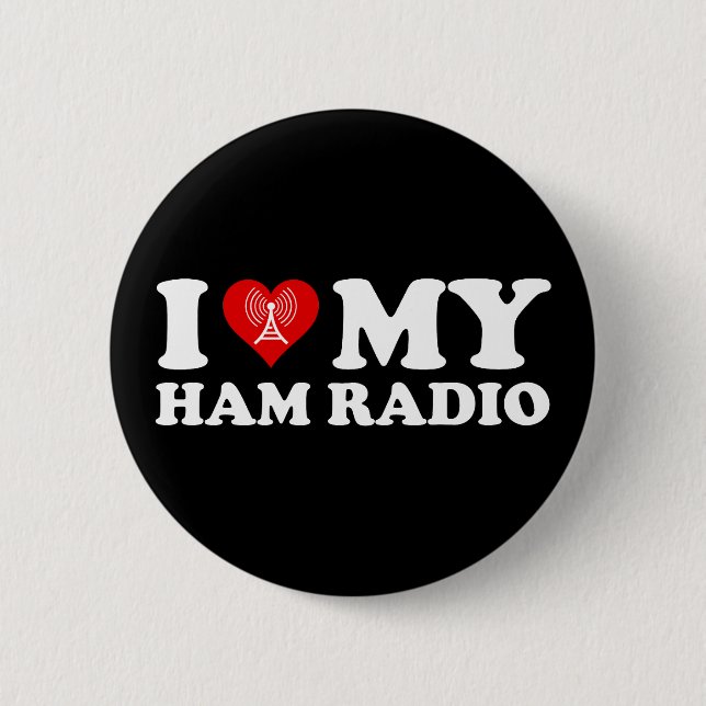 Badge Rond 5 Cm I Love (Heart) My Ham Radio (Devant)
