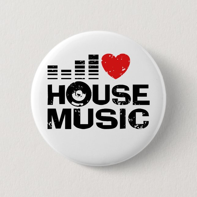 Badge Rond 5 Cm I Love House Music (Devant)